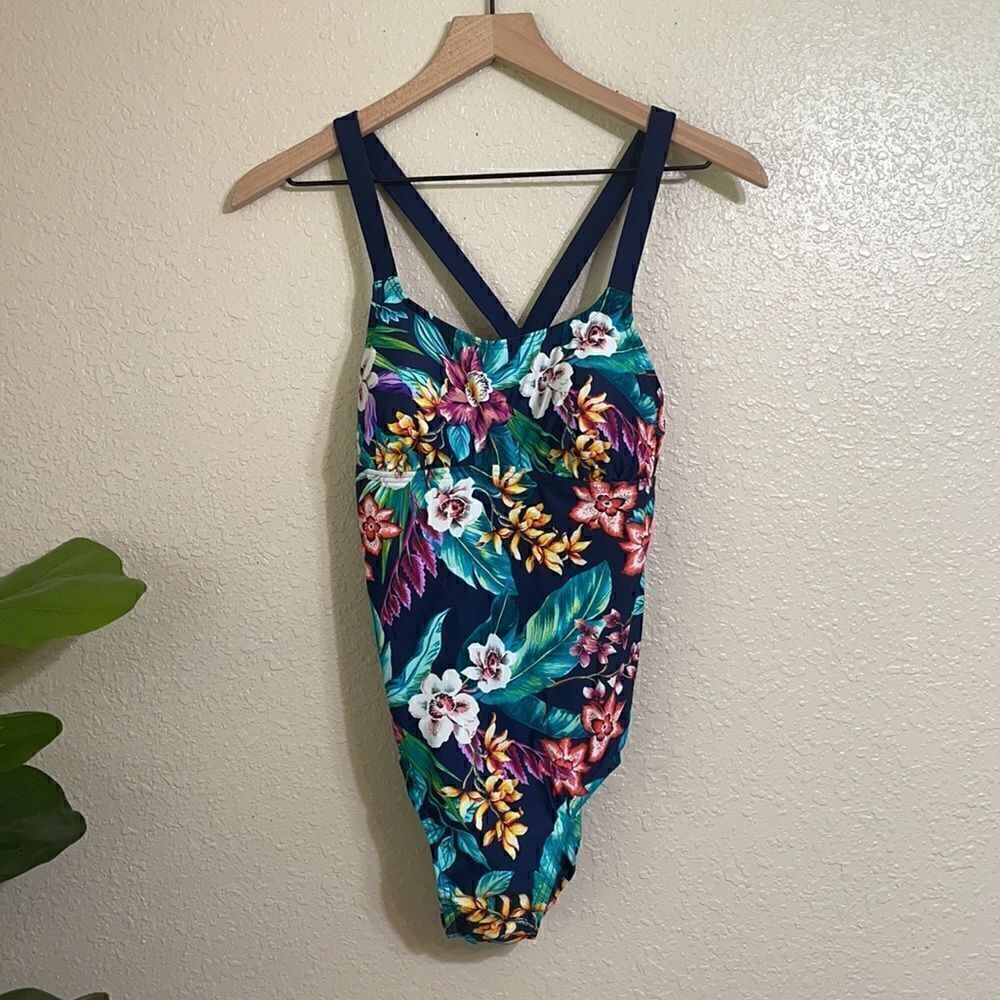 COASTAL BLUE | criss cross back floral swimsuit